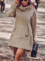 Casual High Neck Hooded Sweatshirt Dress with Details, Autumn/Winter