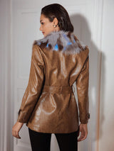 MOTF Classy BELTED FAUX LEATHER FUR BLAZER