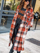 Women'S Flannel Plaid Shacket Long Sleeve Lounge Lapel Button down Shirt Jacket Trench Coat 2024