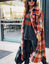 Women'S Flannel Plaid Shacket Long Sleeve Lounge Lapel Button down Shirt Jacket Trench Coat 2024