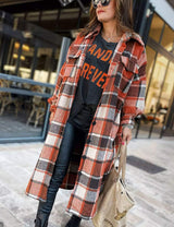 Women'S Flannel Plaid Shacket Long Sleeve Lounge Lapel Button down Shirt Jacket Trench Coat 2024