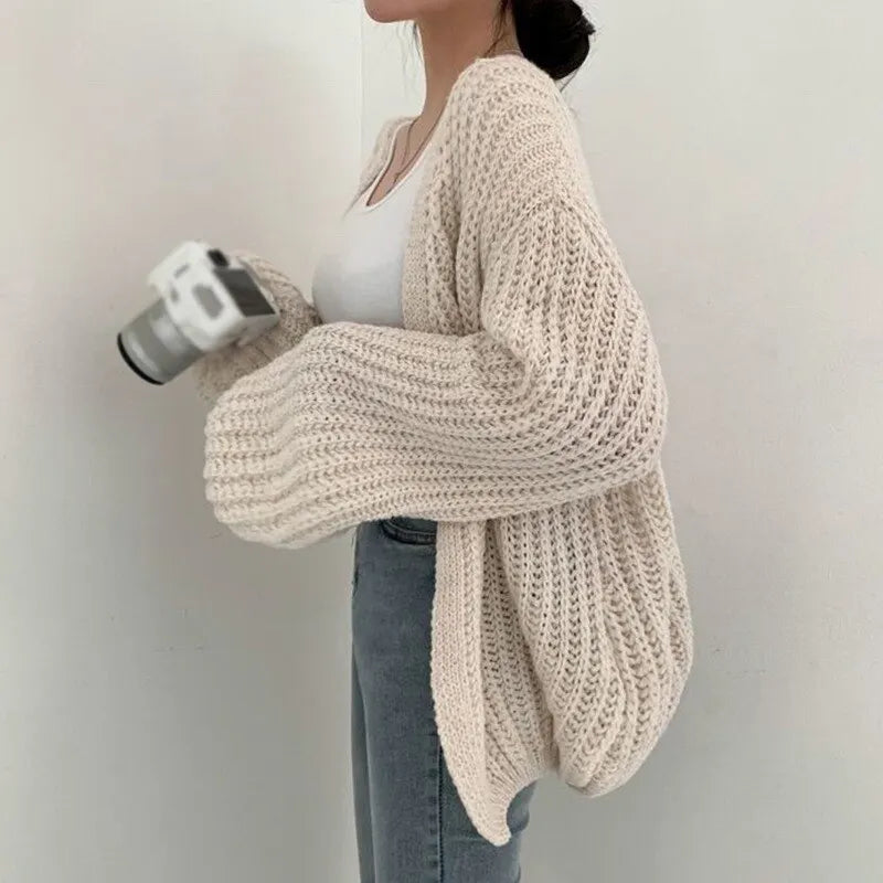 Vintage Women Cardigan Sweater Harajuku Lantern Sleeve Casual Korean Fall Streetwear Tops Coat Chic Lazy Wind Y2K Sweater